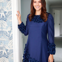 Navy Floral Applique Long Sleeve Dress