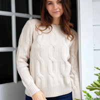 Camel Cable Knit Crew Neck Sweater