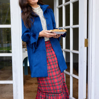 Red Tartan Smocked Waist Midi Skirt