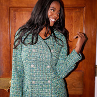 Green Multi Tweed Button Front Coat