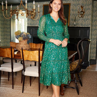 Hunter Green Smocked Waist Midi Dress