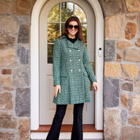 Green Multi Tweed Button Front Coat