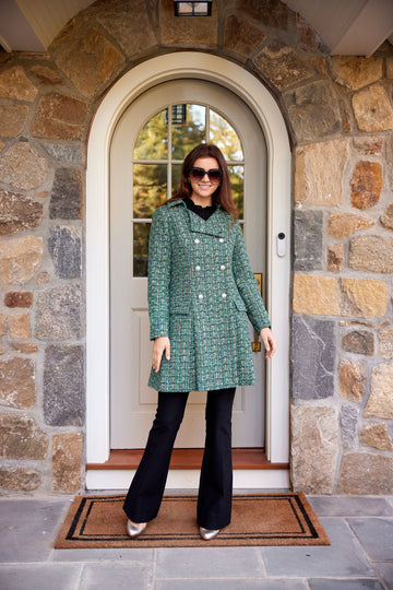 Green Multi Tweed Button Front Coat