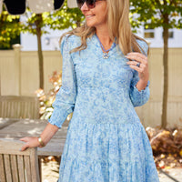 Sky Baroque Floral Long Sleeve Tunic Flare Dress