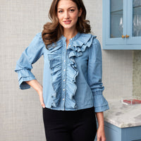 Chambray Ruffle Front Top