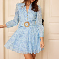 Sky Baroque Floral Belted Long Sleeve Tunic