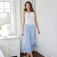 Blue & White Stripe Smocked Waist Midi Skirt