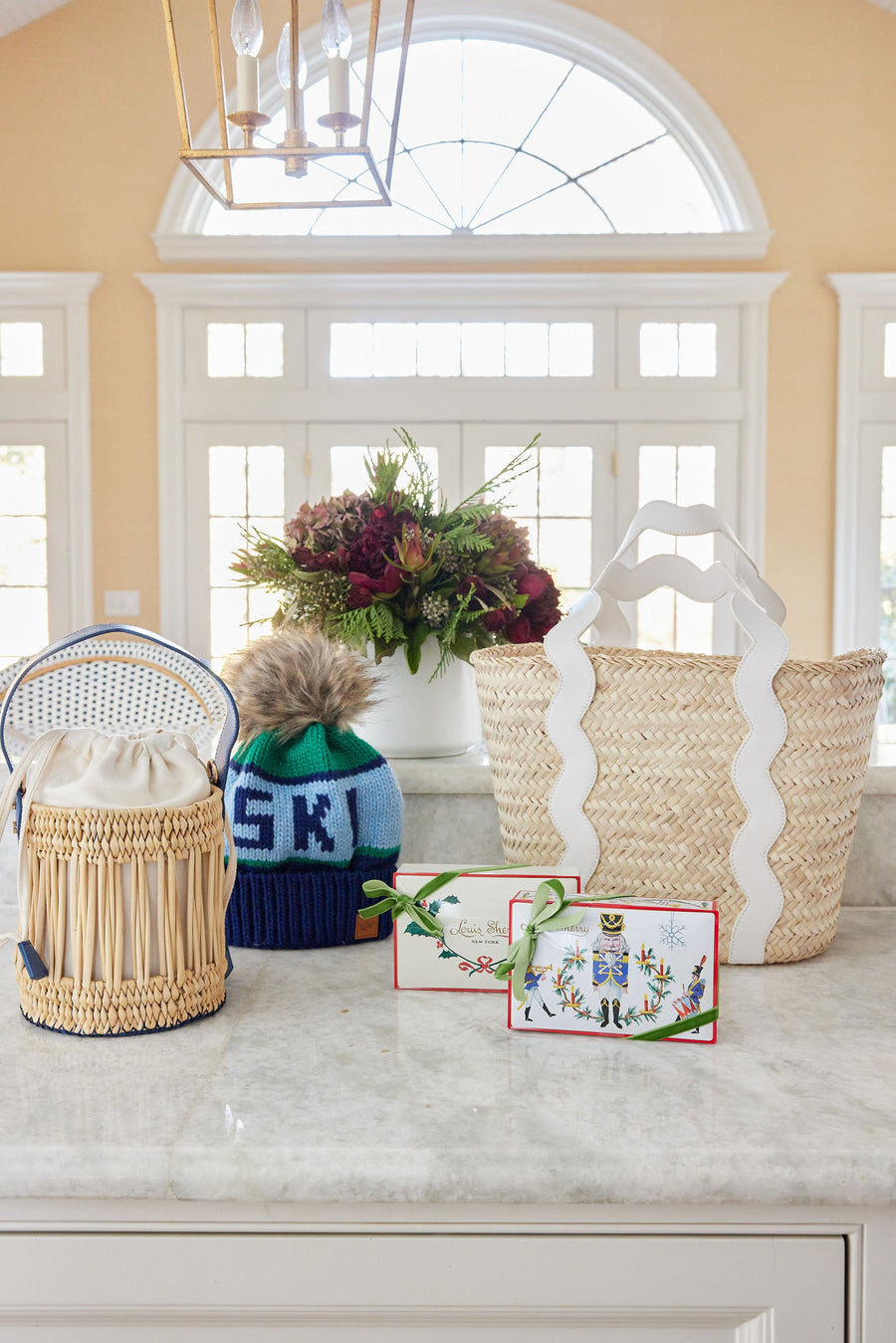 Hydrangea/Green & Navy Ski Pom Hat