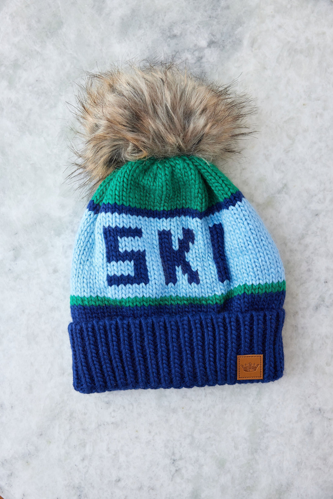 Hydrangea/Green & Navy Ski Pom Hat