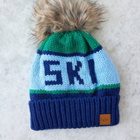 Hydrangea/Green & Navy Ski Pom Hat