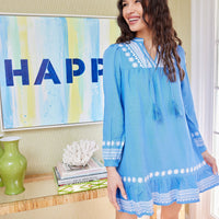 Embroidered Marina Long Sleeve Ruffle Hem Dress