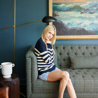 Navy & Ivory Roll Neck Stripe Sweater