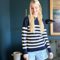 Navy & Ivory Roll Neck Stripe Sweater