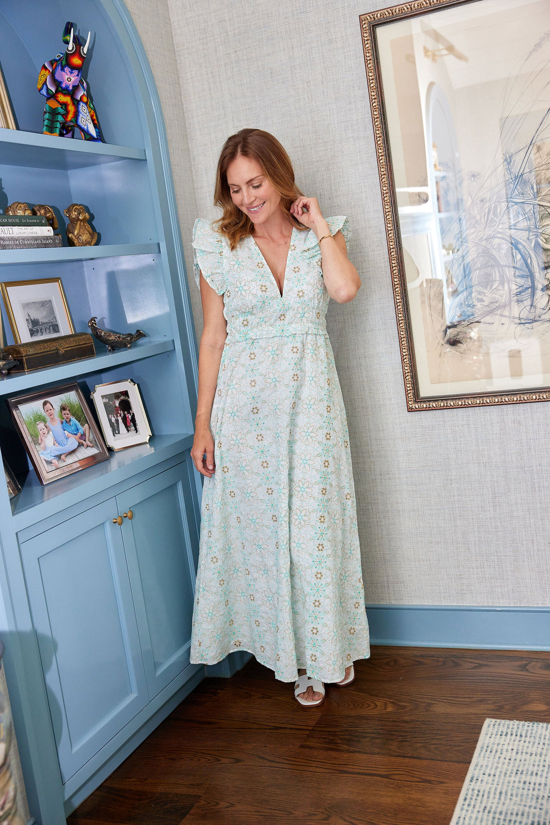 Cabbage White Eyelet V-Neck Flutter Sleeve Maxi Dress – Sail to