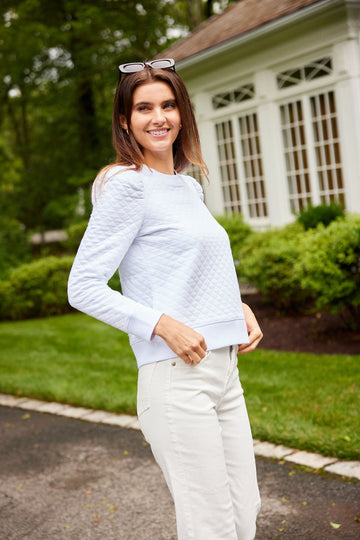White Cropped Puff Sleeve Sweatshirt