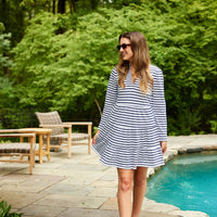 Navy & White Stripe Tunic Flare Dress
