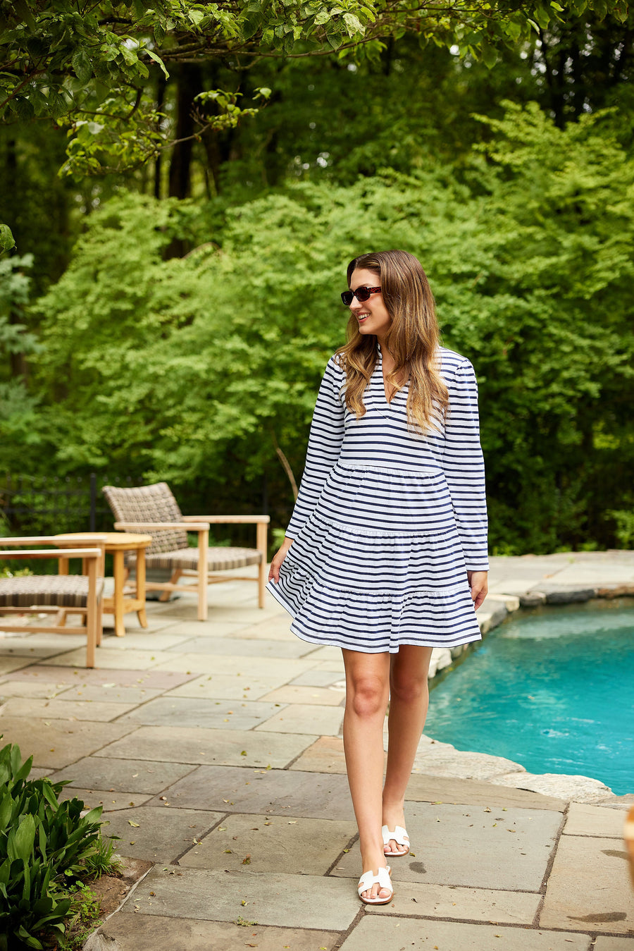 Navy & White Stripe Tunic Flare Dress