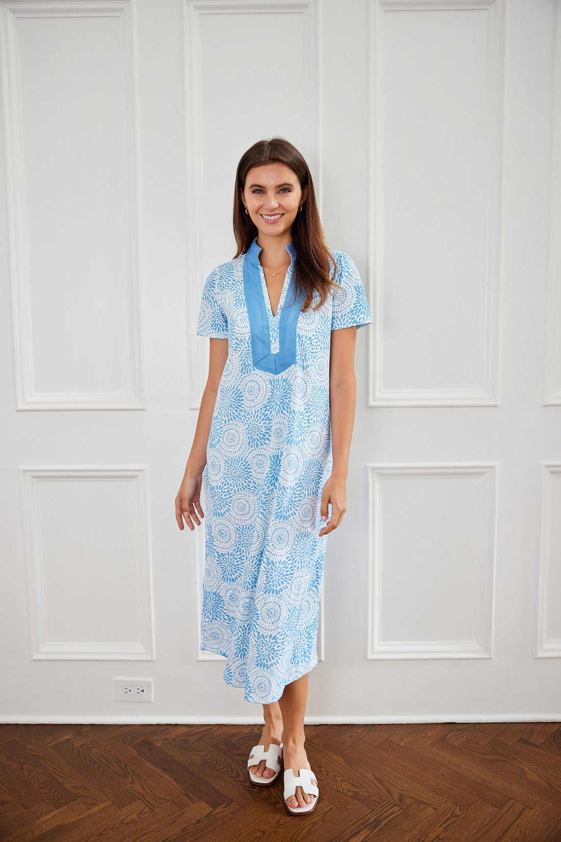 Blue Dot Matrix Short Sleeve Maxi Tunic
