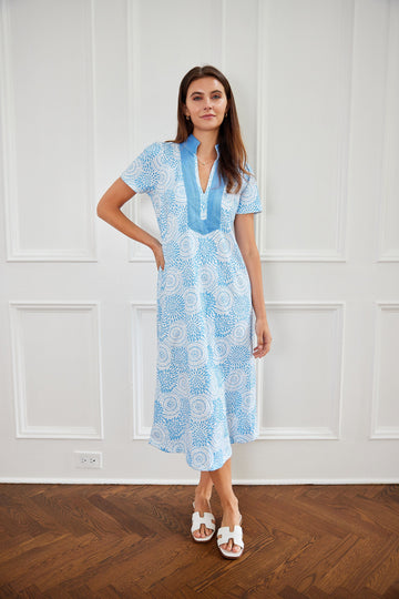 Blue Dot Matrix Short Sleeve Maxi Tunic
