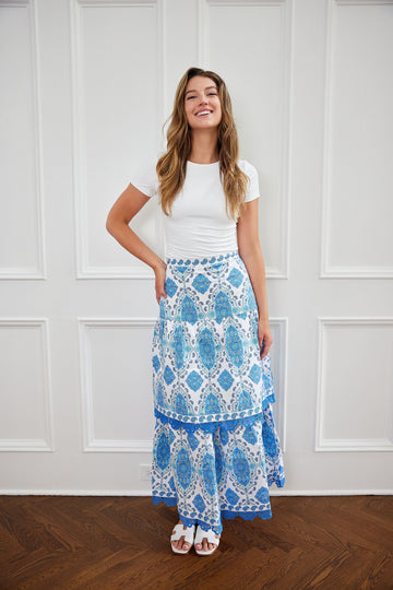 Paisley Park Print Embroidered Midi Skirt