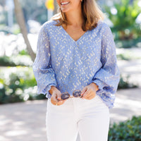 Hydrangea Lurex V-Neck Long Sleeve Top