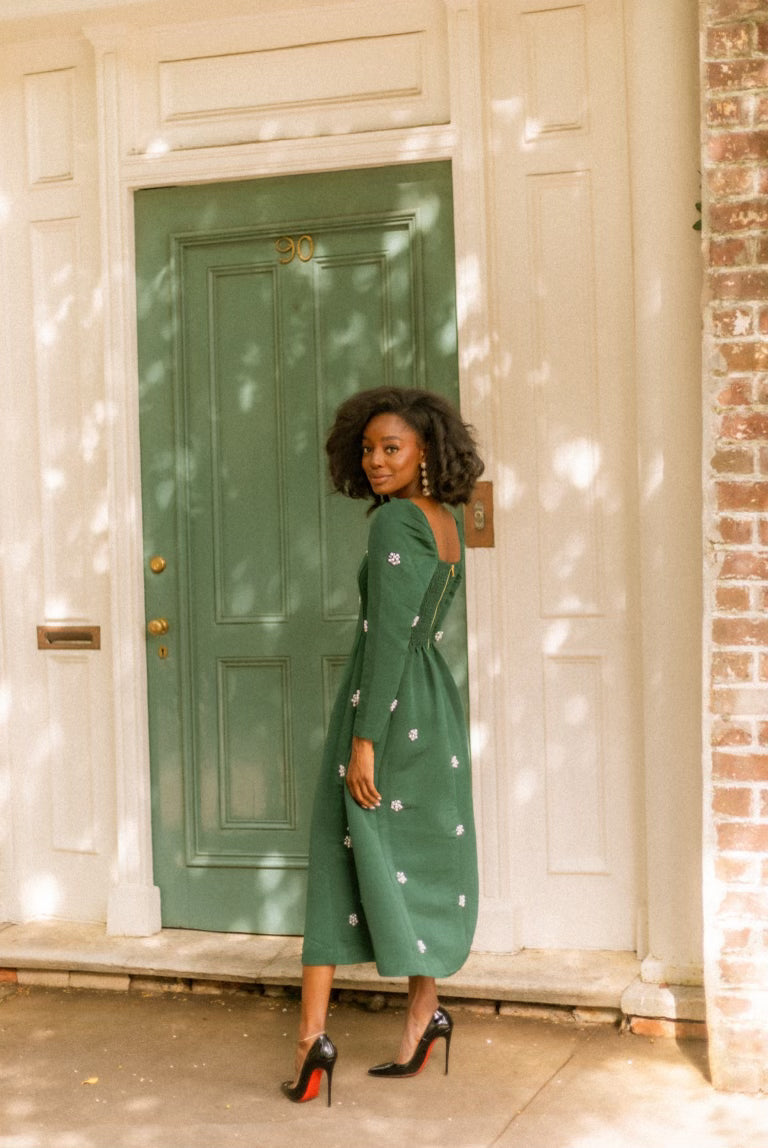 Emerald Pearl Cluster Square Neck Midi