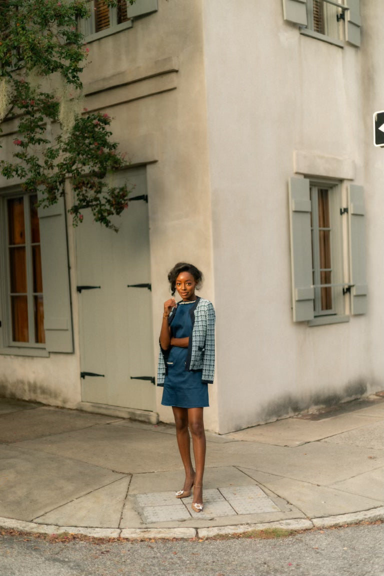 Navy Embellished Shift Dress