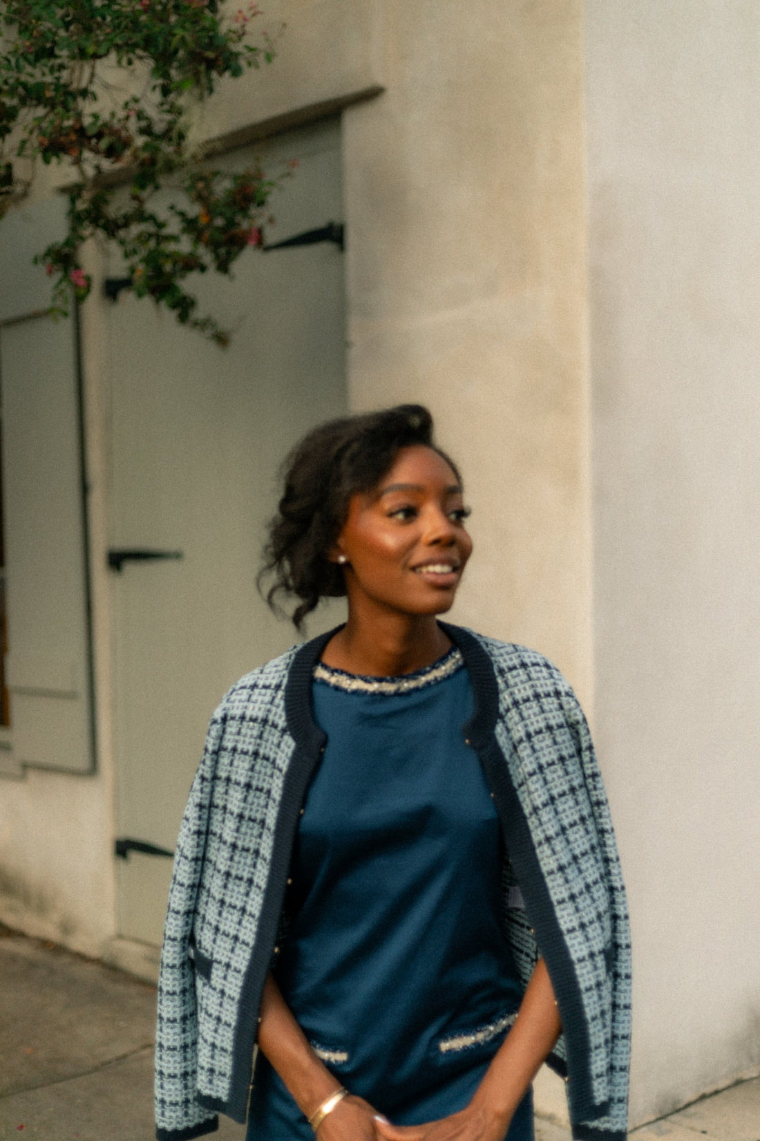 Navy & Faded Denim Tweed Cardigan