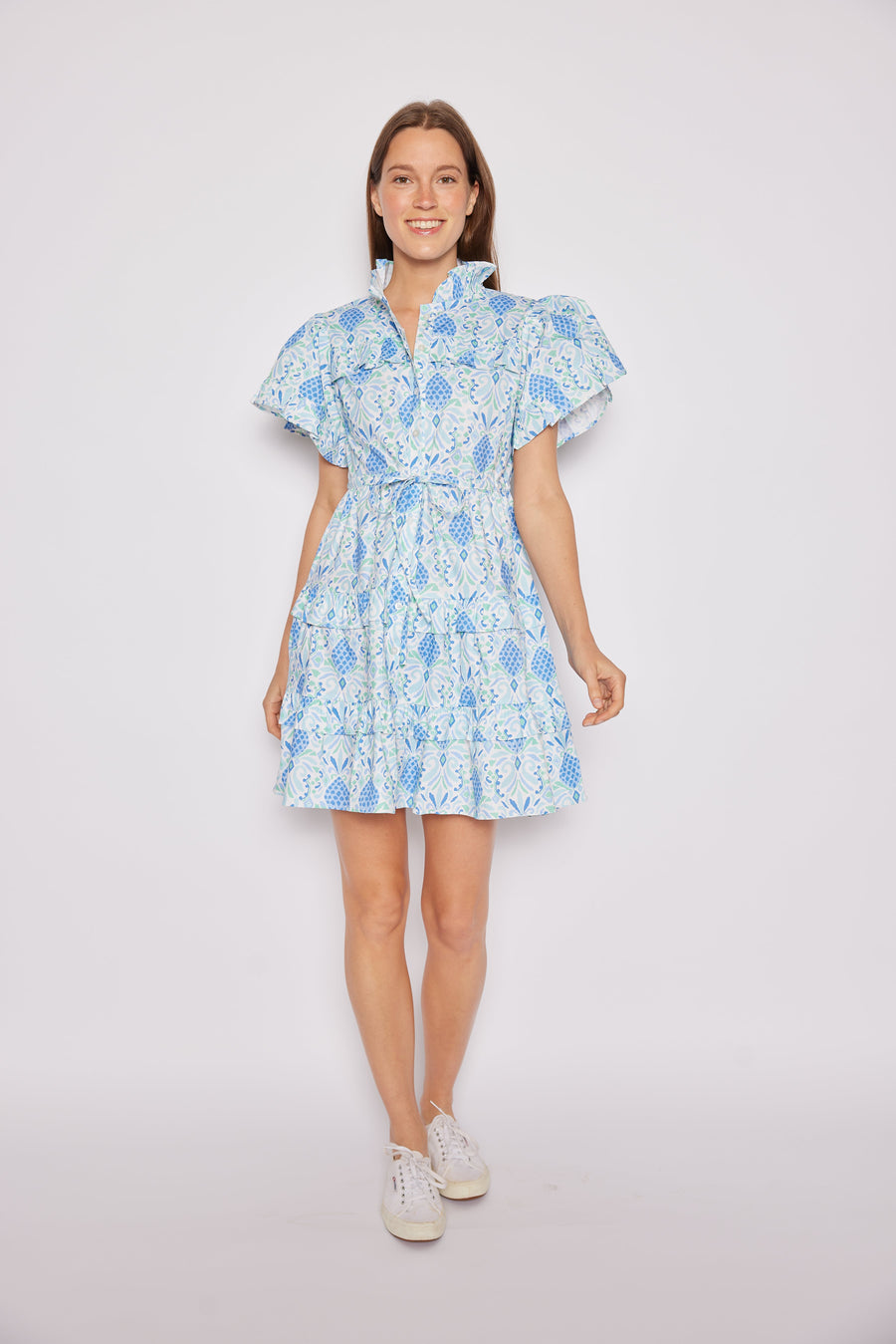 Pineapple Print Scalloped Edge Shirt Dress