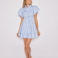 Blue & White Stripe Scalloped Edge Shirt Dress