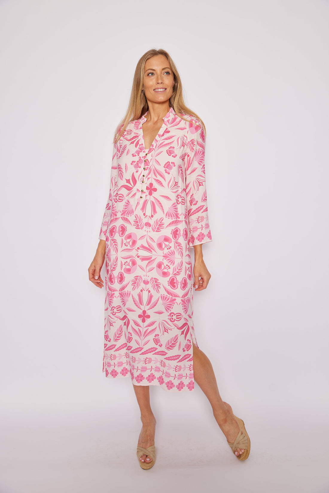 Blush Geo Floral Button Front Caftan