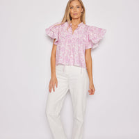 Pink Baroque Floral Ruffle Sleeve Top