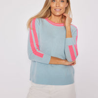 Periwinkle & Hibiscus Stripe Sleeve Sweater