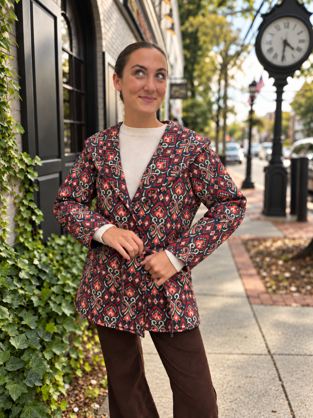 Fall Ikat Long Sleeve Wrap Coat