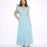 Baltic Sea Eyelet V-Neck Flutter Sleeve Maxi Dress