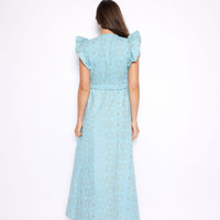 Baltic Sea Eyelet V-Neck Flutter Sleeve Maxi Dress