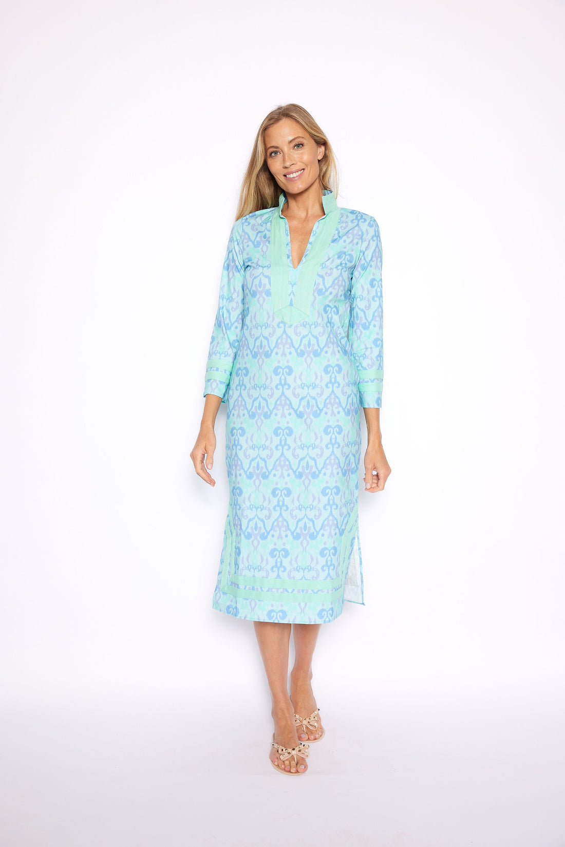 Scroll Ikat Long Sleeve Classic Maxi Tunic