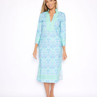 Scroll Ikat Long Sleeve Classic Maxi Tunic