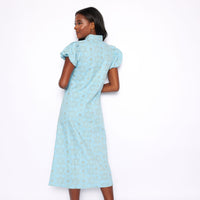 Baltic Sea Eyelet Puff Sleeve Button Front Midi Dress