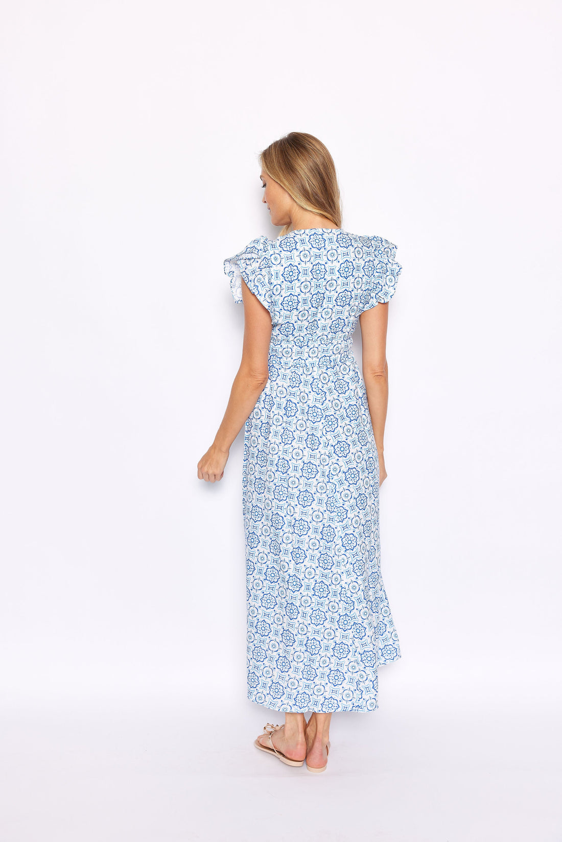 blue medallion floral estelle scalloped dress FLORAL MAXI DRESS Estelle's Closet