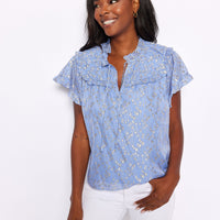 Hydrangea Lurex Flutter Sleeve Top