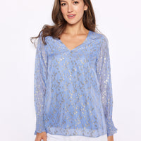 Hydrangea Lurex V-Neck Long Sleeve Top