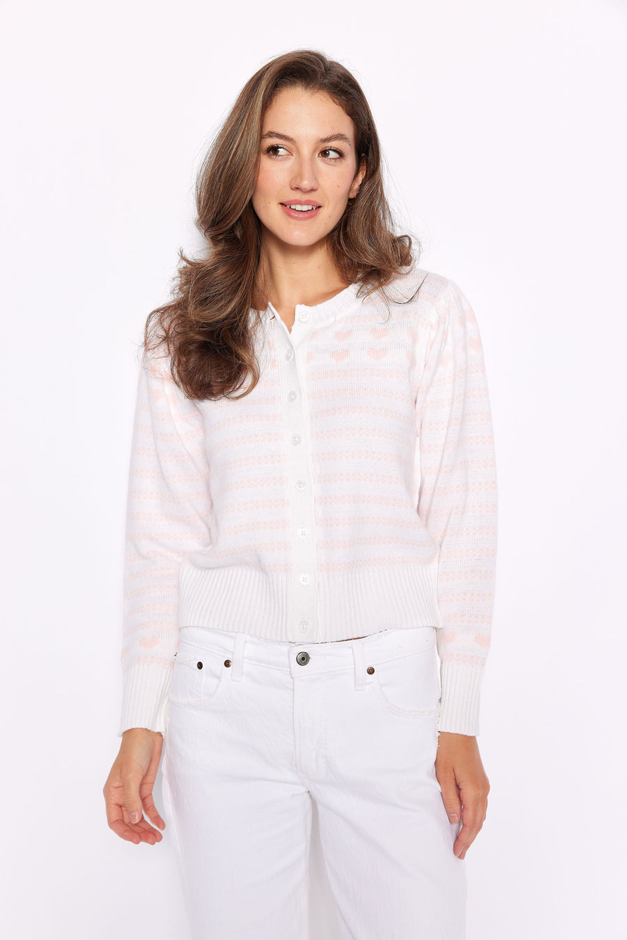 White Button Front Heart Cardigan