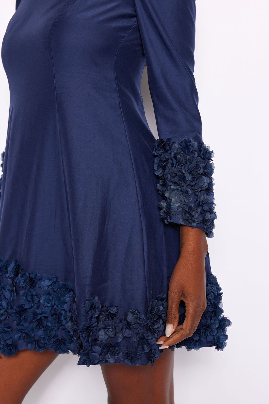 Navy Floral Applique Long Sleeve Dress