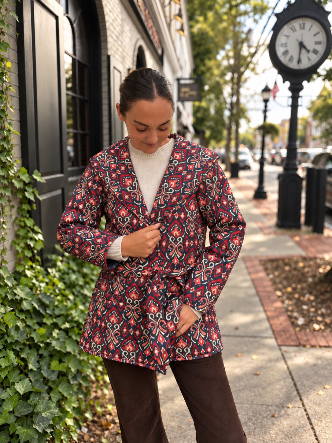 Fall Ikat Long Sleeve Wrap Coat