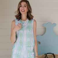 Cool Blue Cabana Print Scalloped Short Set