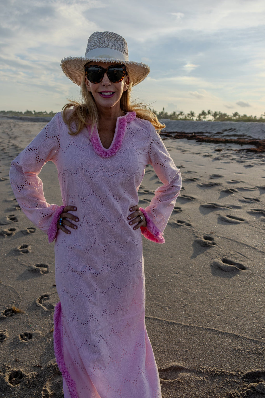 Hibiscus Shell Eyelet Caftan