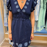 Navy V-Neck Flutter Sleeve Mini Dress