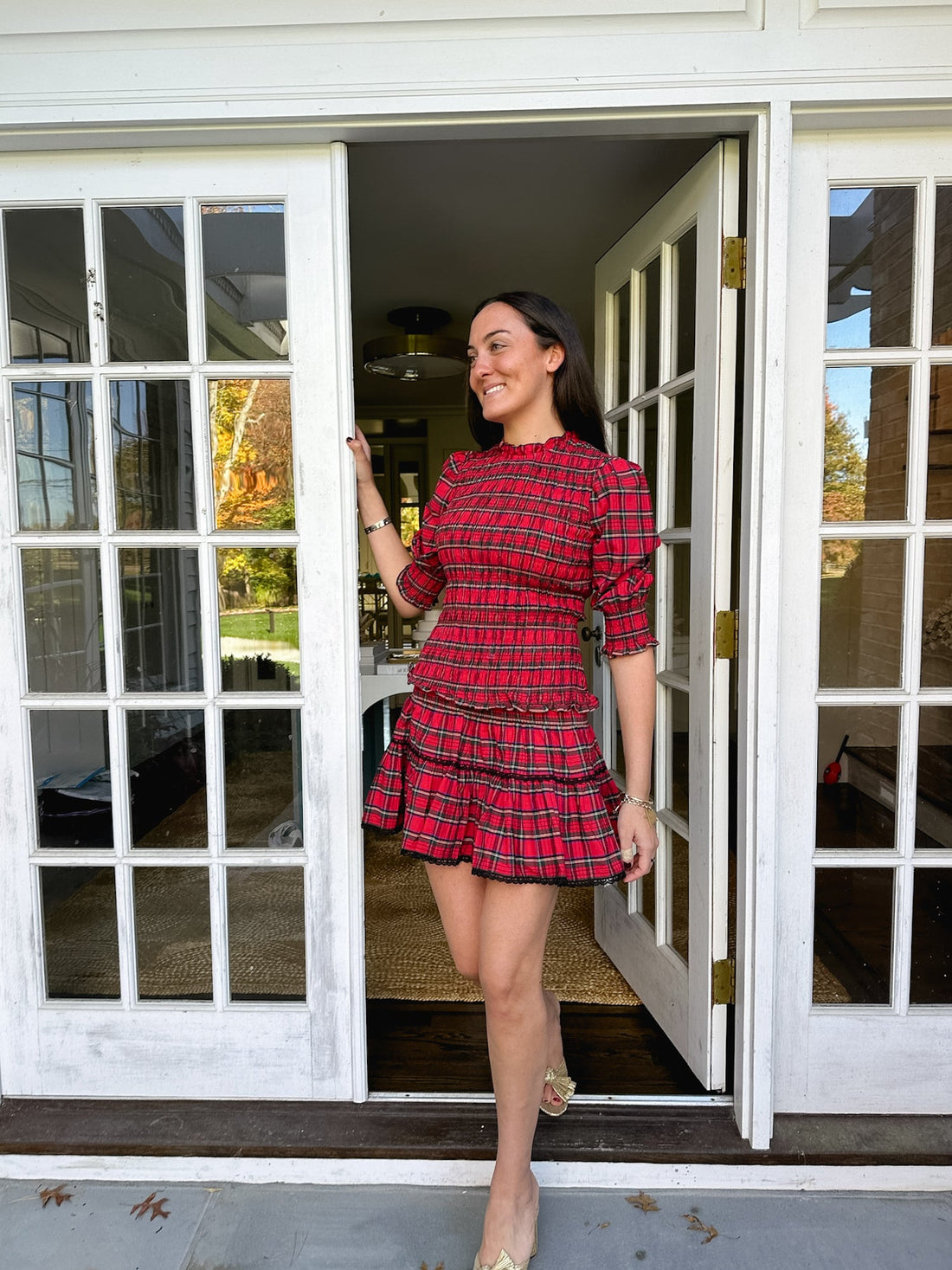 Red Tartan Smocked Mini Skirt