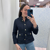 Navy Button Front Tweed Coat